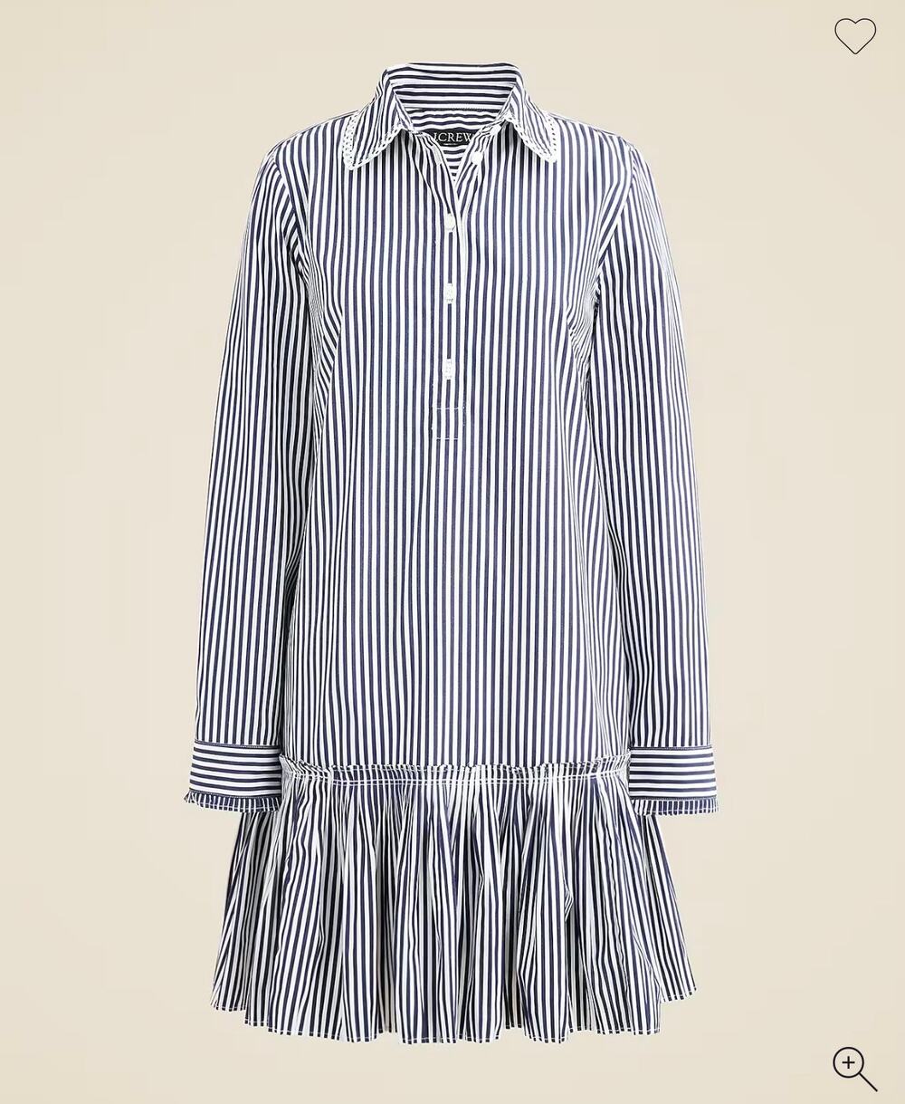 J. crew XS Amelia long-sleeve shirt-dress in striped cotton poplin ruffle